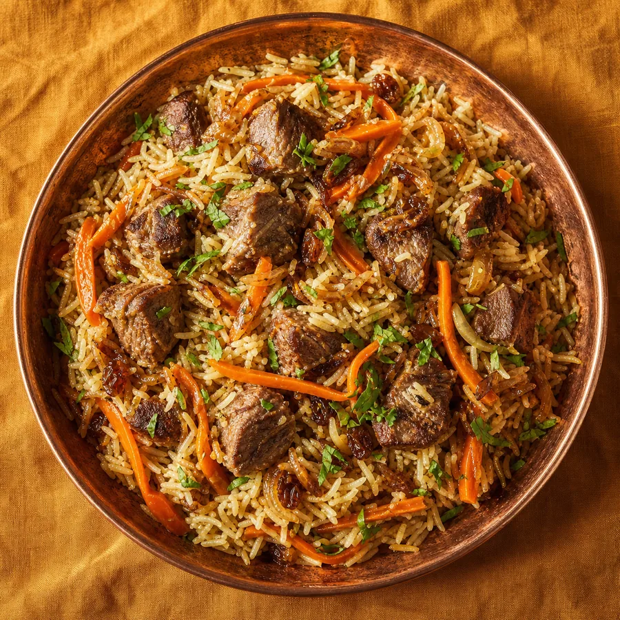 Acehnese Garden Inspired Lamb Vegetable Pilaf, finished dish