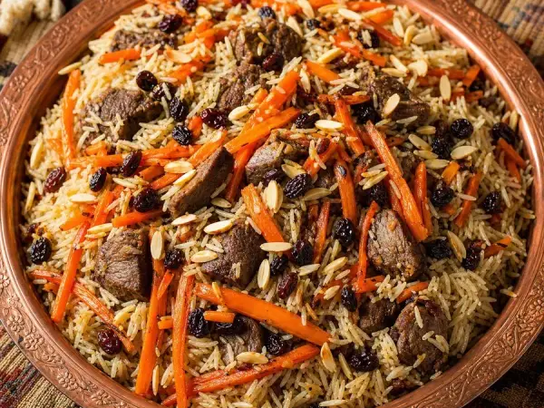 Afghan Kabuli Pulao-Inspired Beef Rice, finished dish