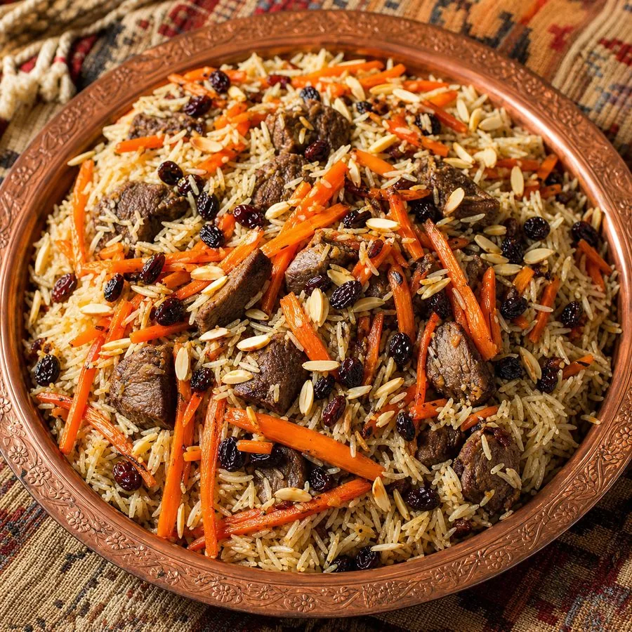 Afghan Kabuli Pulao-Inspired Beef Rice, finished dish