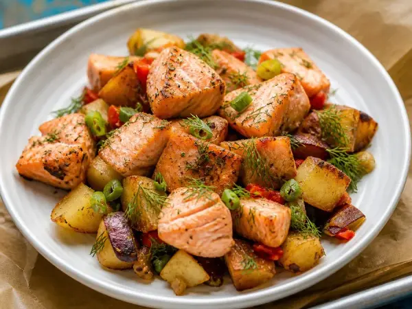 Alaskan Salmon Potato Hash with Dill, finished dish