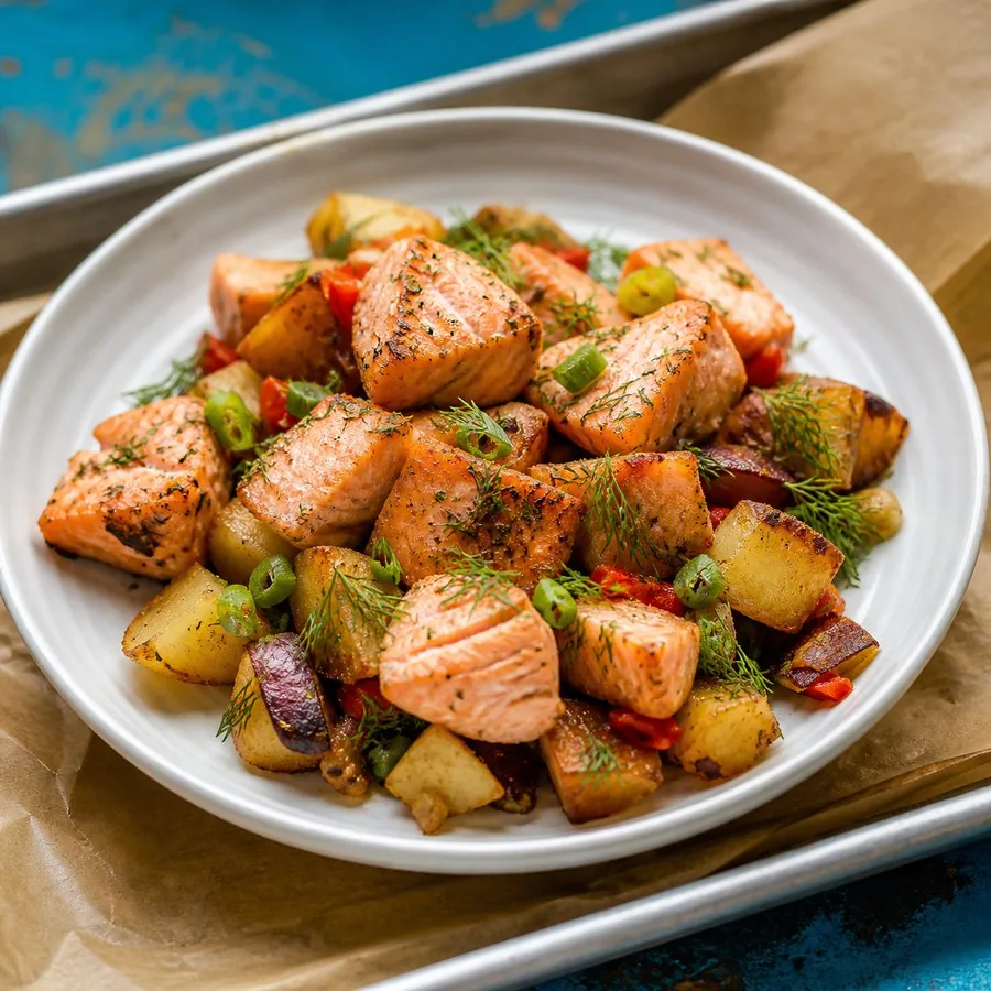 Alaskan Salmon Potato Hash with Dill, finished dish