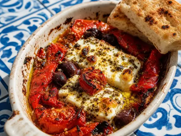Albanian Baked Feta and Peppers, finished dish
