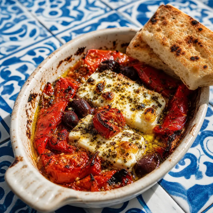 Albanian Baked Feta and Peppers, finished dish