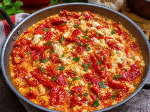 Albanian Fërgesë Peppers and Cheese, finished dish