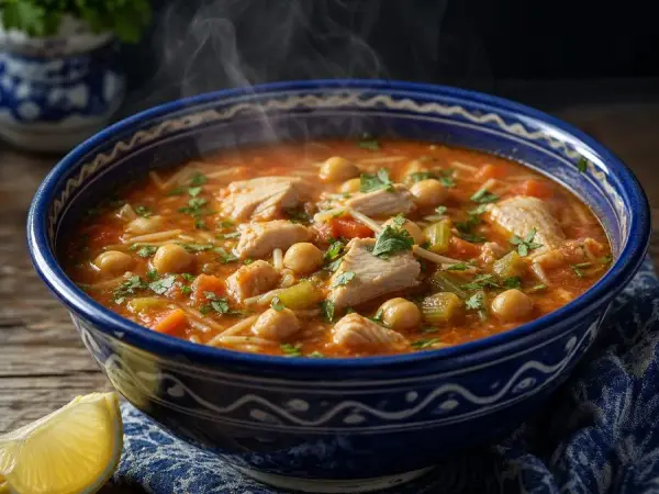 Algerian Chicken Chorba with Chickpeas, finished dish