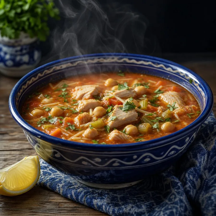 Algerian Chicken Chorba with Chickpeas, finished dish