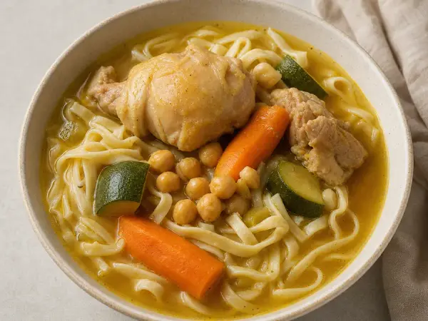 Algerian Rechta Chicken Noodles with chickpeas and vegetables