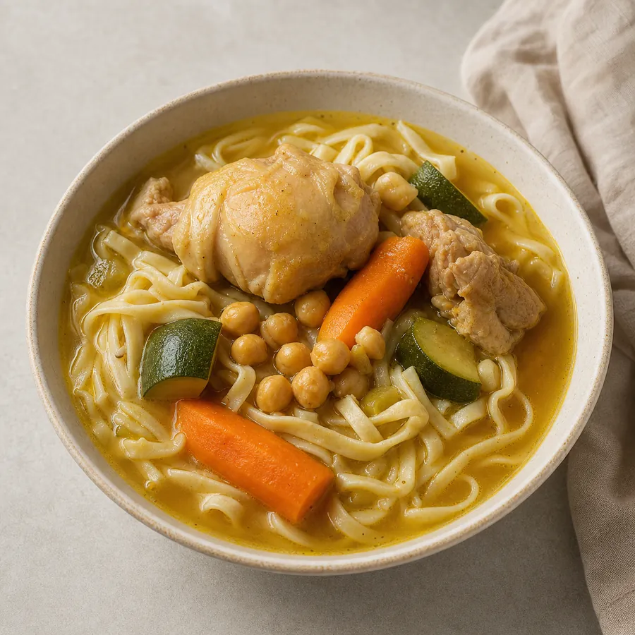 Algerian Rechta Chicken Noodles with chickpeas and vegetables