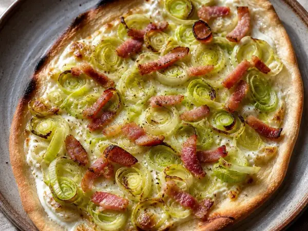Alsatian Tarte Flambée with Leeks, finished dish