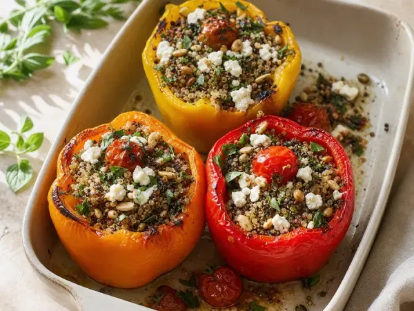 Andes Mediterranean Quinoa Feta Stuffed Peppers, finished dish