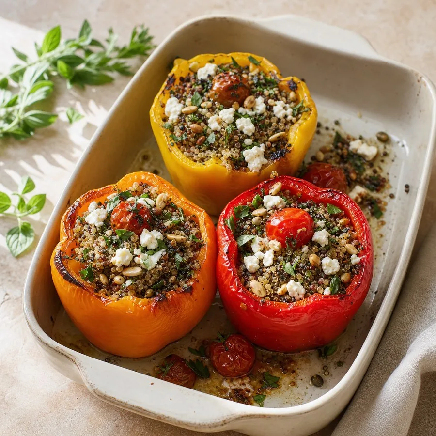 Andes Mediterranean Quinoa Feta Stuffed Peppers, finished dish