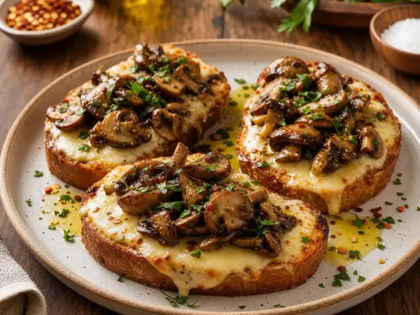 Argentine Provoleta Mushroom Toasts, finished dish