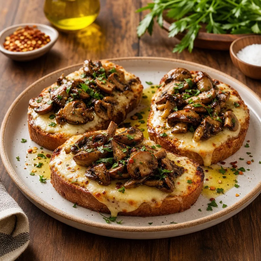 Argentine Provoleta Mushroom Toasts, finished dish