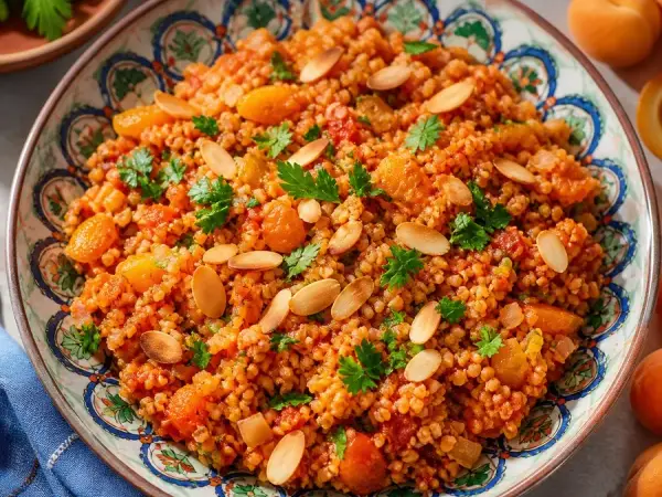 Armenian Eech Apricot Bulgur Bowls, plated and ready to serve