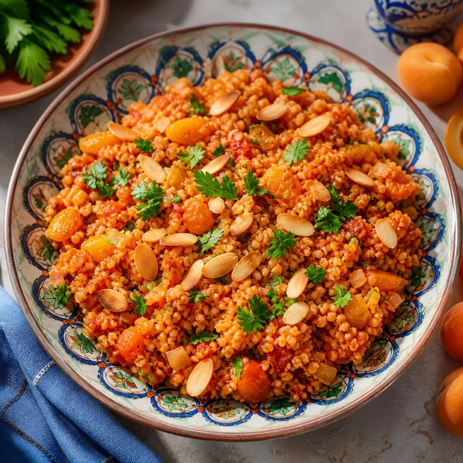 Armenian Eech Apricot Bulgur Bowls, plated and ready to serve