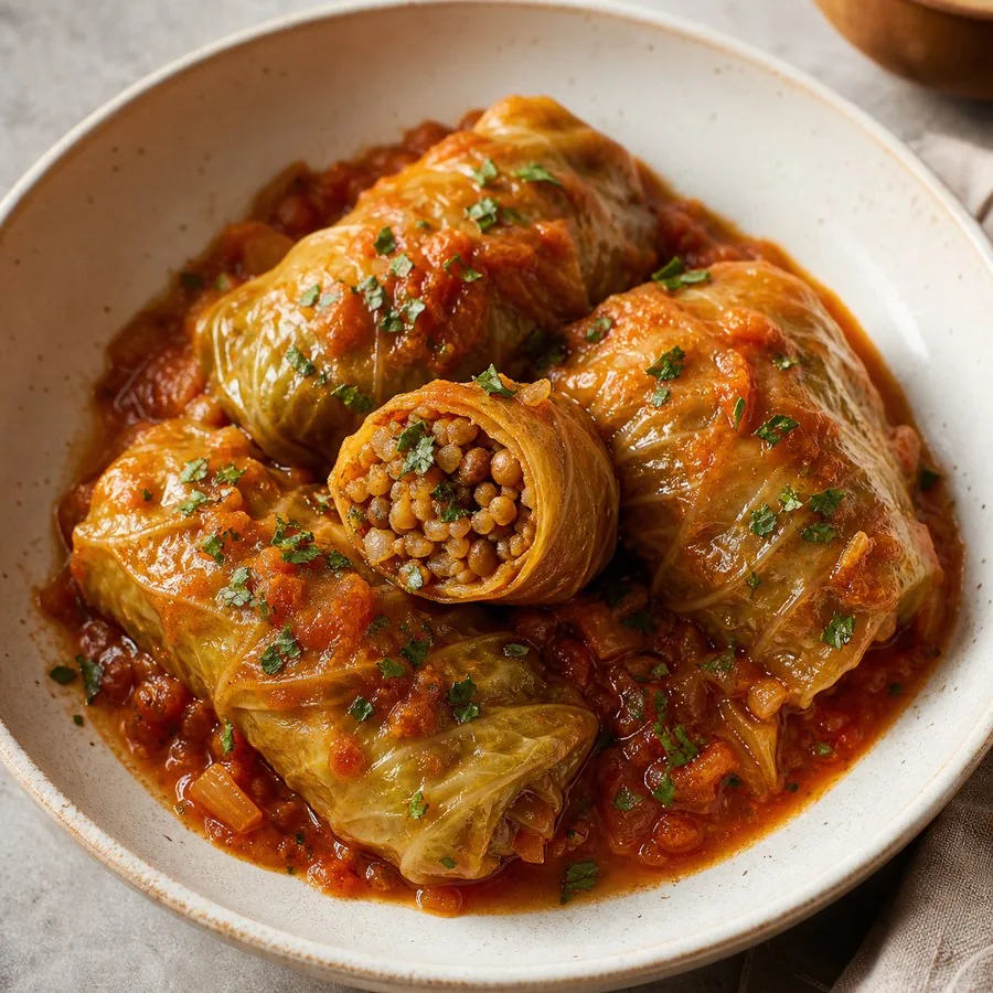 Armenian Pasuts Dolma Lentil Stuffed Cabbage, finished dish