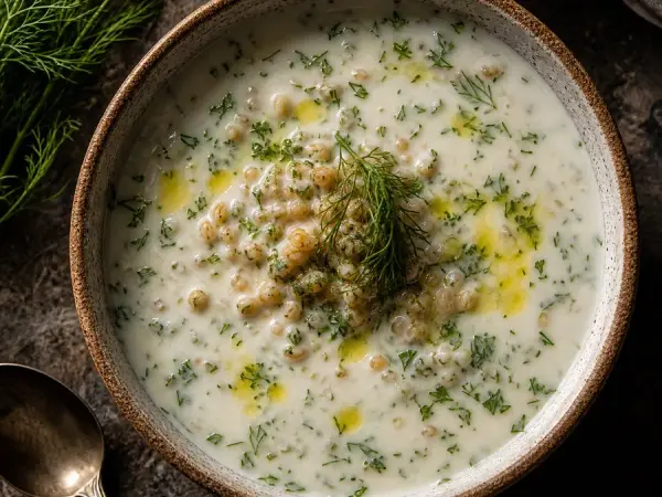 Armenian Spas Yogurt Barley Soup, finished dish