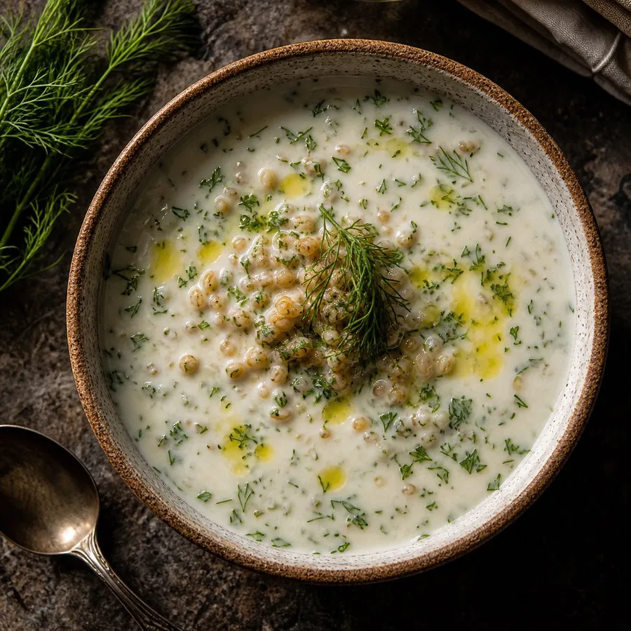 Armenian Spas Yogurt Wheat Soup, finished dish