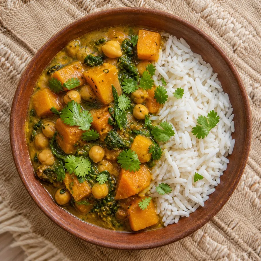 Assamese Khar Chickpea Pumpkin Stew, finished dish