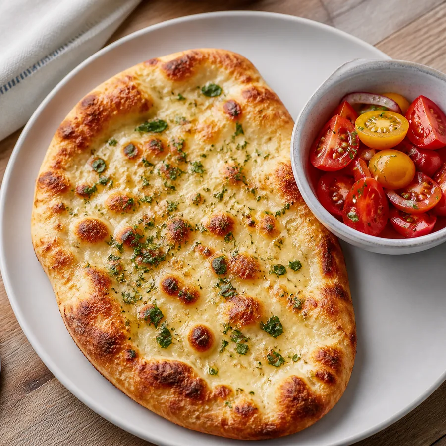 Assamese Market Inspired Herbed Cheese Flatbreads, finished dish