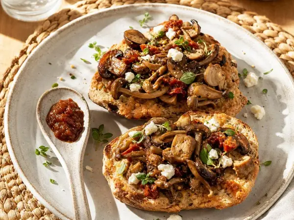 Australian Bush Tomato Mushroom Damper Toasts, finished dinner