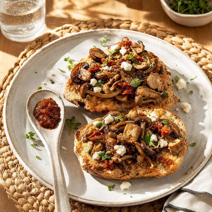 Australian Bush Tomato Mushroom Damper Toasts, finished dinner