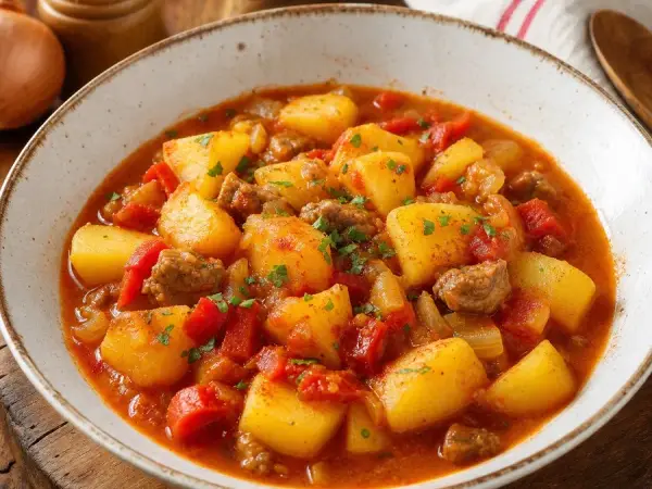 Austrian Erdäpfelgulasch with Paprika, finished dish