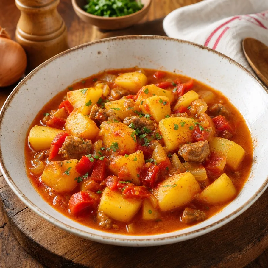 Austrian Erdäpfelgulasch with Paprika, finished dish