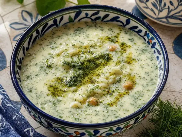 Azerbaijani Dovga Yogurt Herb Soup, finished dish