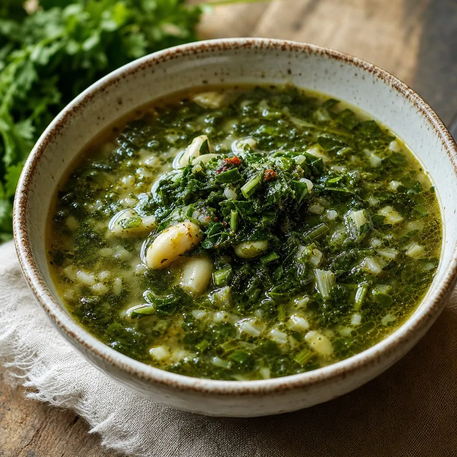 Azerbaijani Qoyut Ash Herb Soup, finished dish