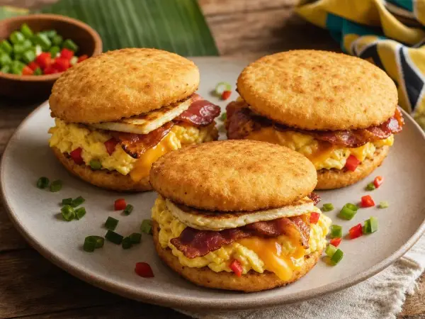 Bahamian Johnnycake Breakfast Sandwiches, finished dish