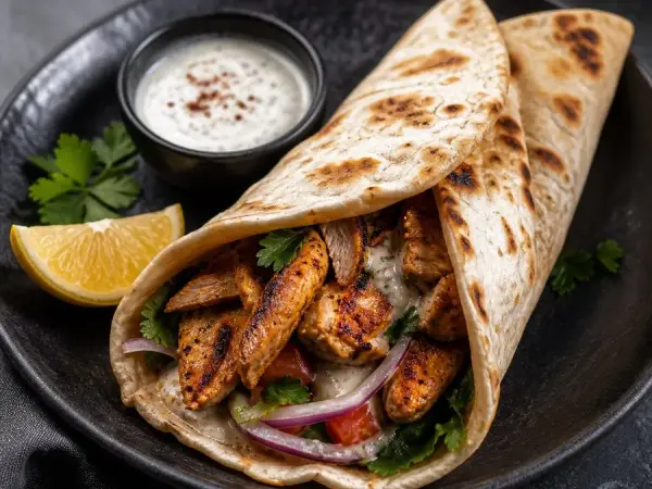 Bahraini Khubz Tanoor Chicken Wraps, finished dish