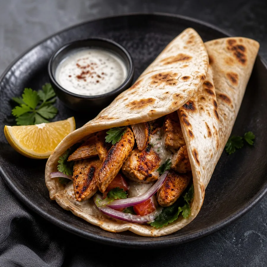 Bahraini Khubz Tanoor Chicken Wraps, finished dish