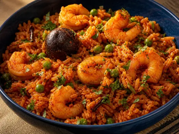 Bahraini Shrimp Machboos with tomato rice and dried lime