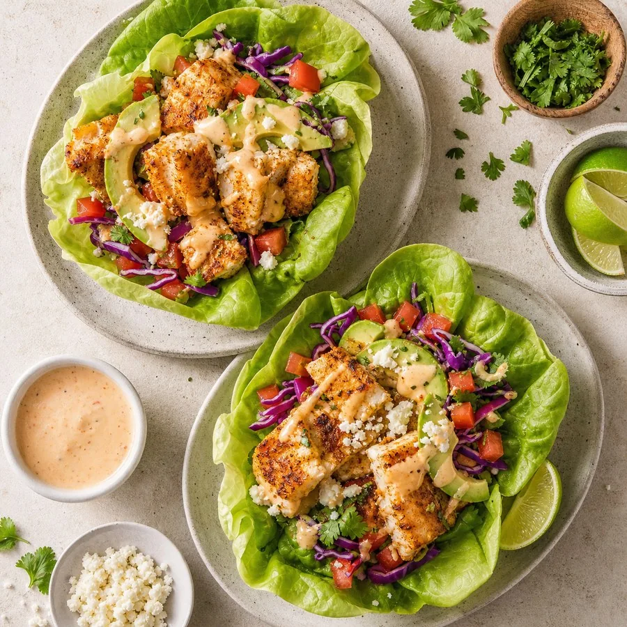 Baja Fish Taco Lettuce Bowls, finished dish