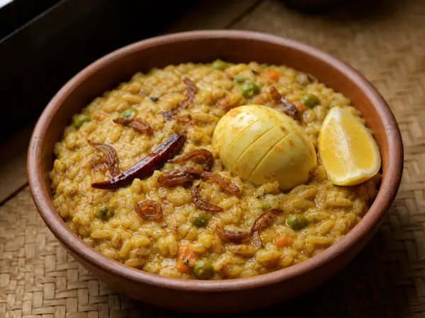 Bangladeshi Bhuna Khichuri with Egg, finished dish