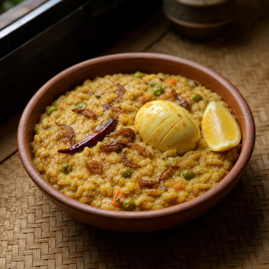 Bangladeshi Bhuna Khichuri with Egg, finished dish