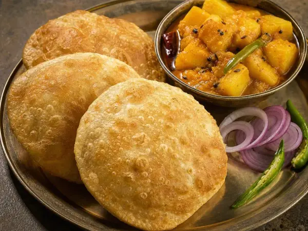Bangladeshi Dal Puri with Aloo Curry, original finished dish food photograph
