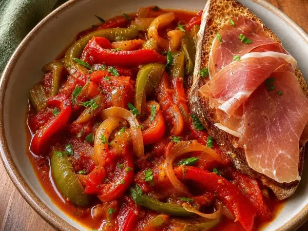 Basque Piperade with Jamon Toast, finished dish