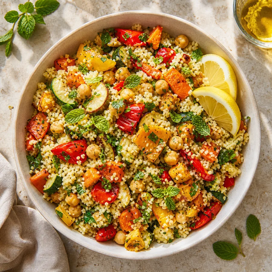 Batak Garden Inspired Roasted Vegetable Couscous, finished dish