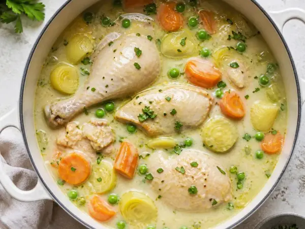 Belgian Waterzooi Chicken with Peas, finished dish
