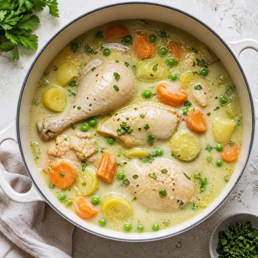 Belgian Waterzooi Chicken with Peas, finished dish