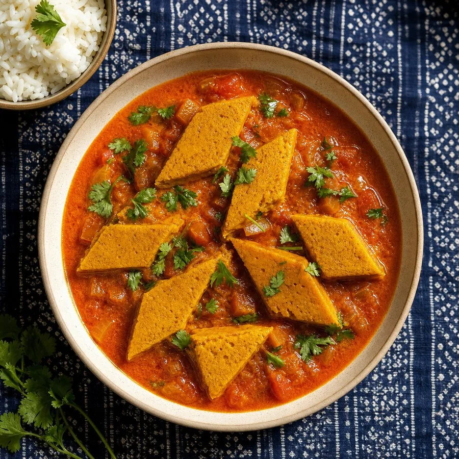 Bengali Dhokar Dalna Lentil Cake Curry, finished dish
