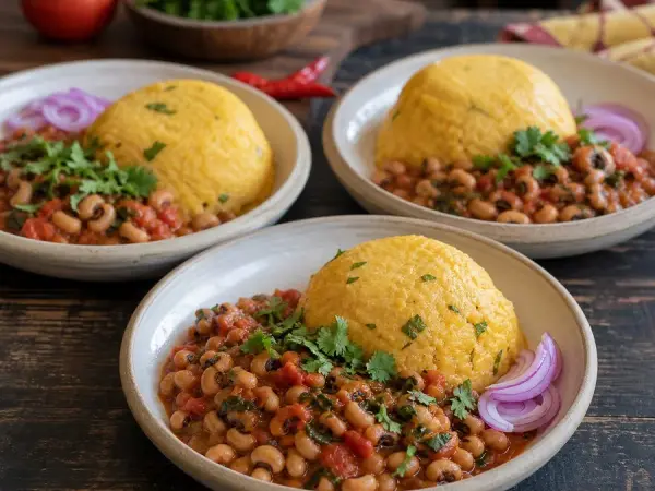 Beninese Amiwo Tomato Cornmeal Bowls with Black-Eyed Peas, finished dinner