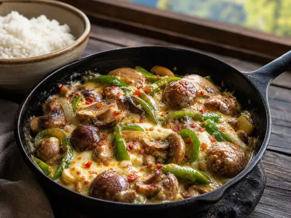 Bhutanese Ema Datshi Mushroom Skillet, finished dish
