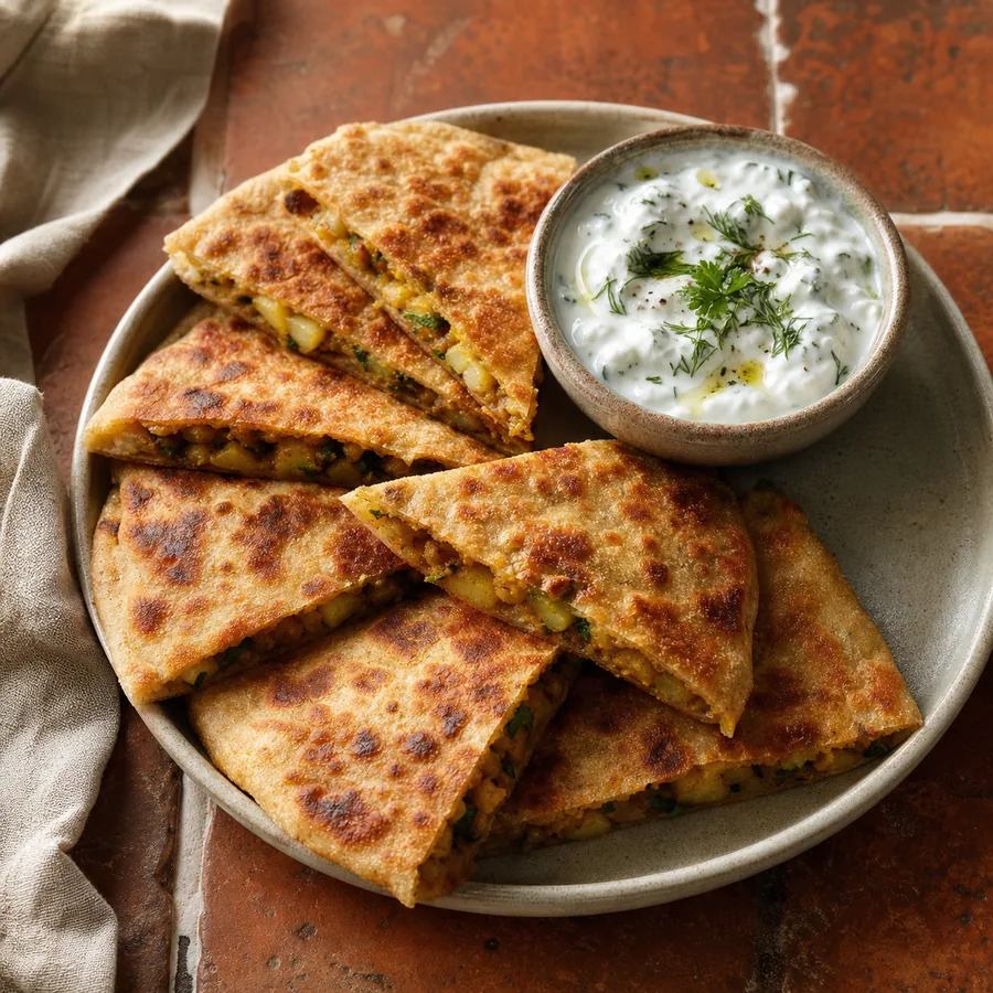Bihari Garden Inspired Potato Herb Flatbread, finished dish