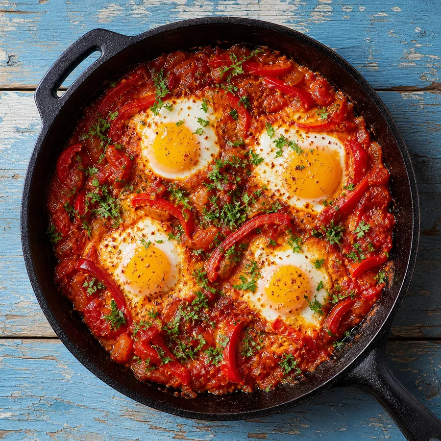 Bistro Garden Inspired Tomato Pepper Egg Skillet, finished dish