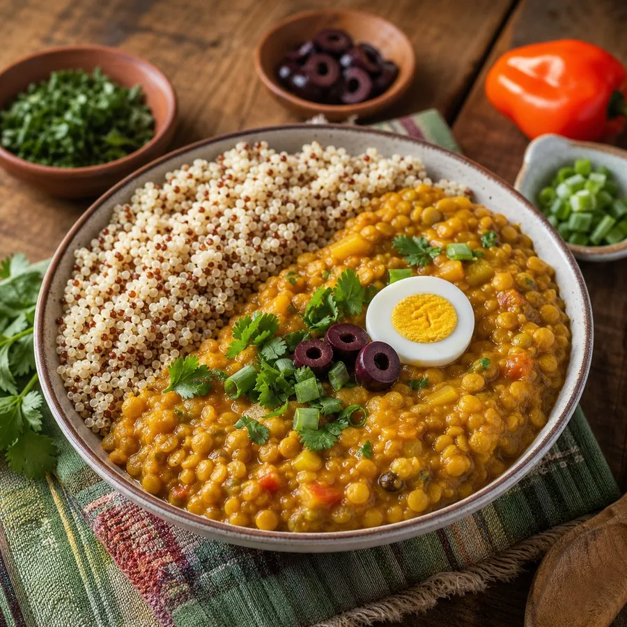 Bolivian Aji de Lentejas with Quinoa, finished dish