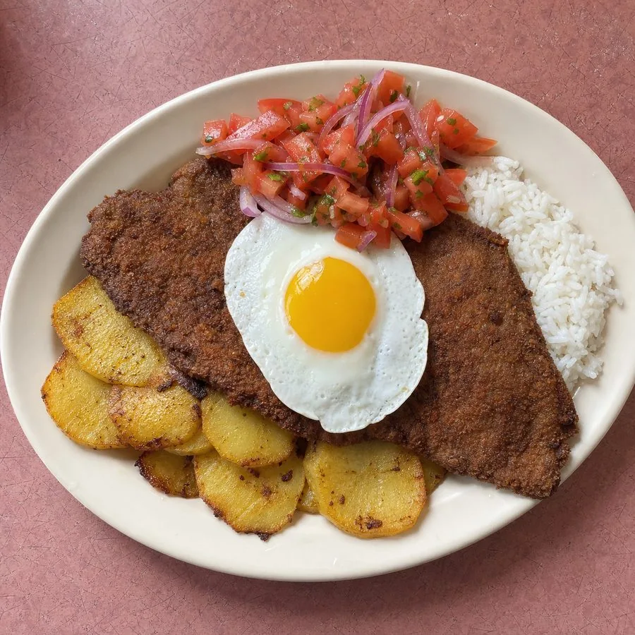 Bolivian Silpancho-Inspired Beef and Potato Plates, finished dish