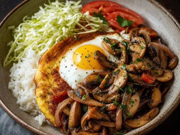 Bolivian Silpancho Mushroom Bowls, finished dinner